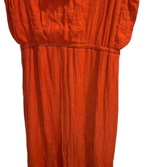 Luxology Size L Sleeveless Asymmetrical Hem Dress Orange Buttons Elastic Waist - Picture 11 of 15